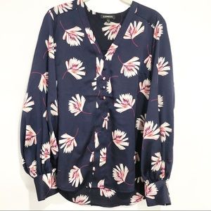 Express Navy Blouse With Floral Print